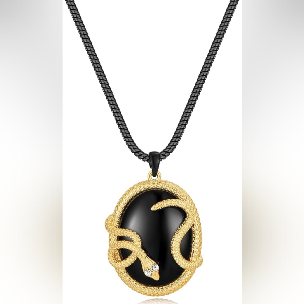 Black and Gold Snake Pendant Necklace